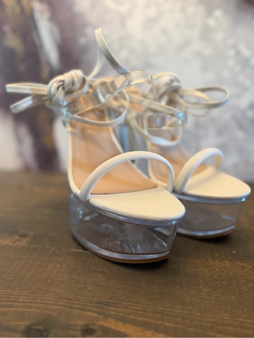 Liliana White Strappy Clear Platform Sandals